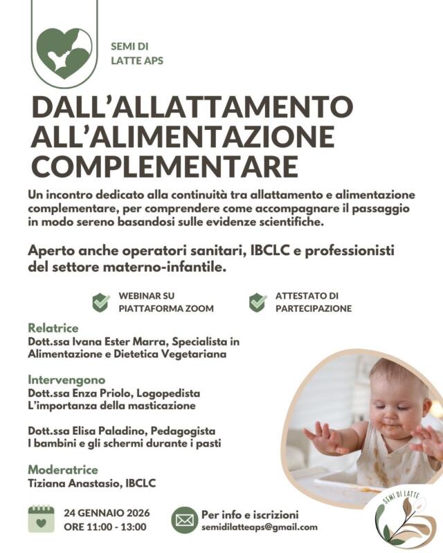 Webinar - Dall'allattamento all'alimentazione complementare -